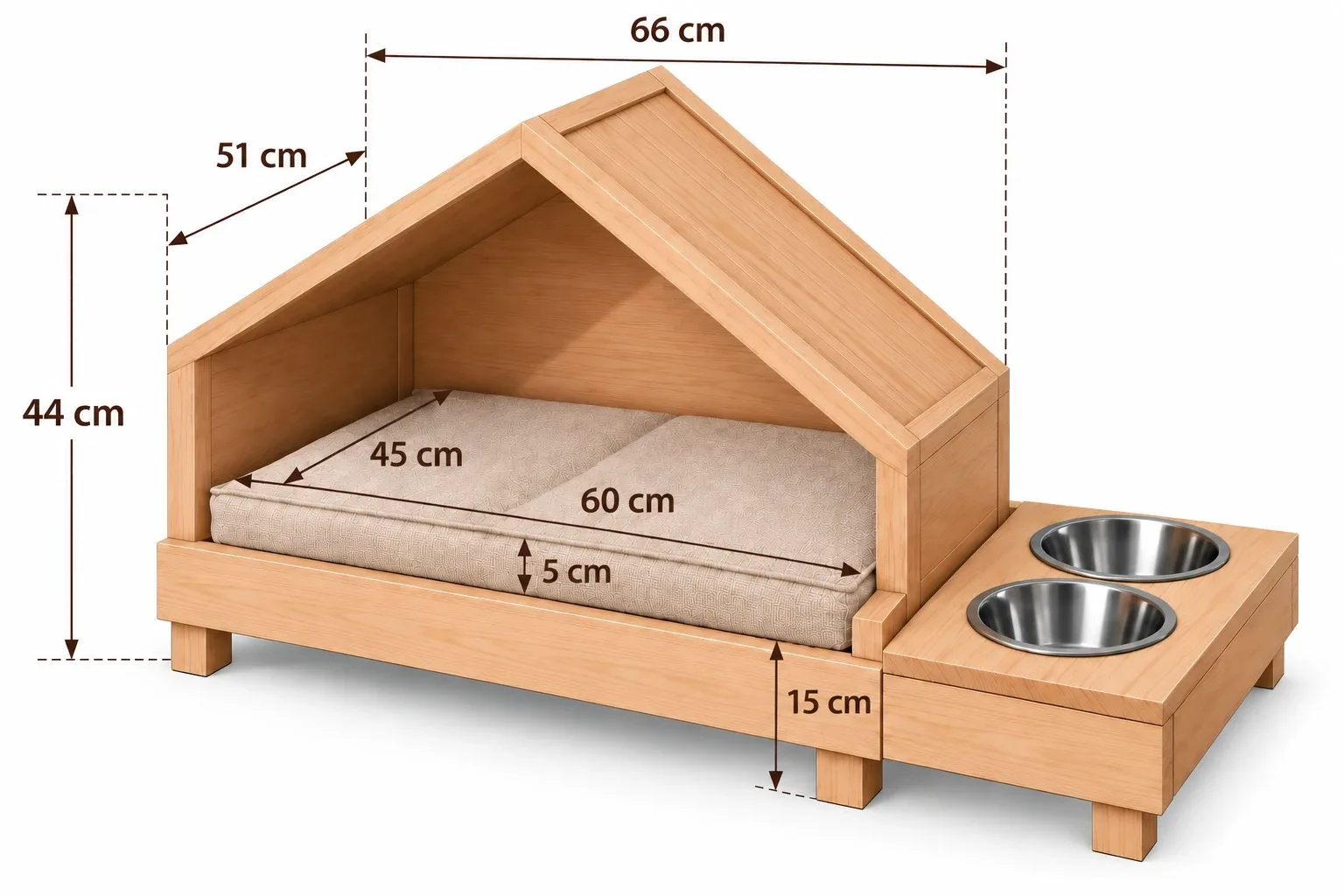 Dimension drawing: Mia bed, size S