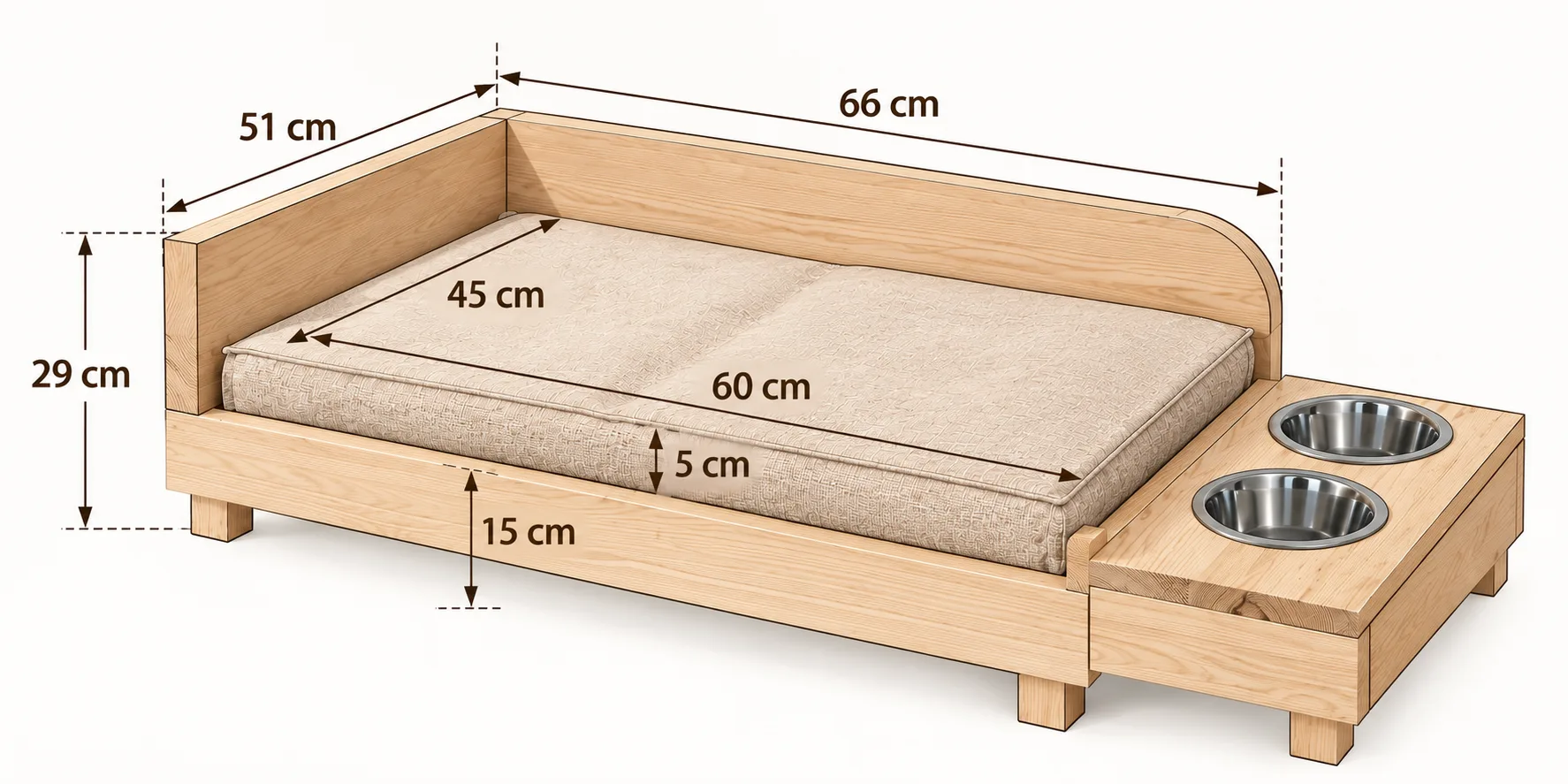 Dimension drawing: Akira bed, size S
