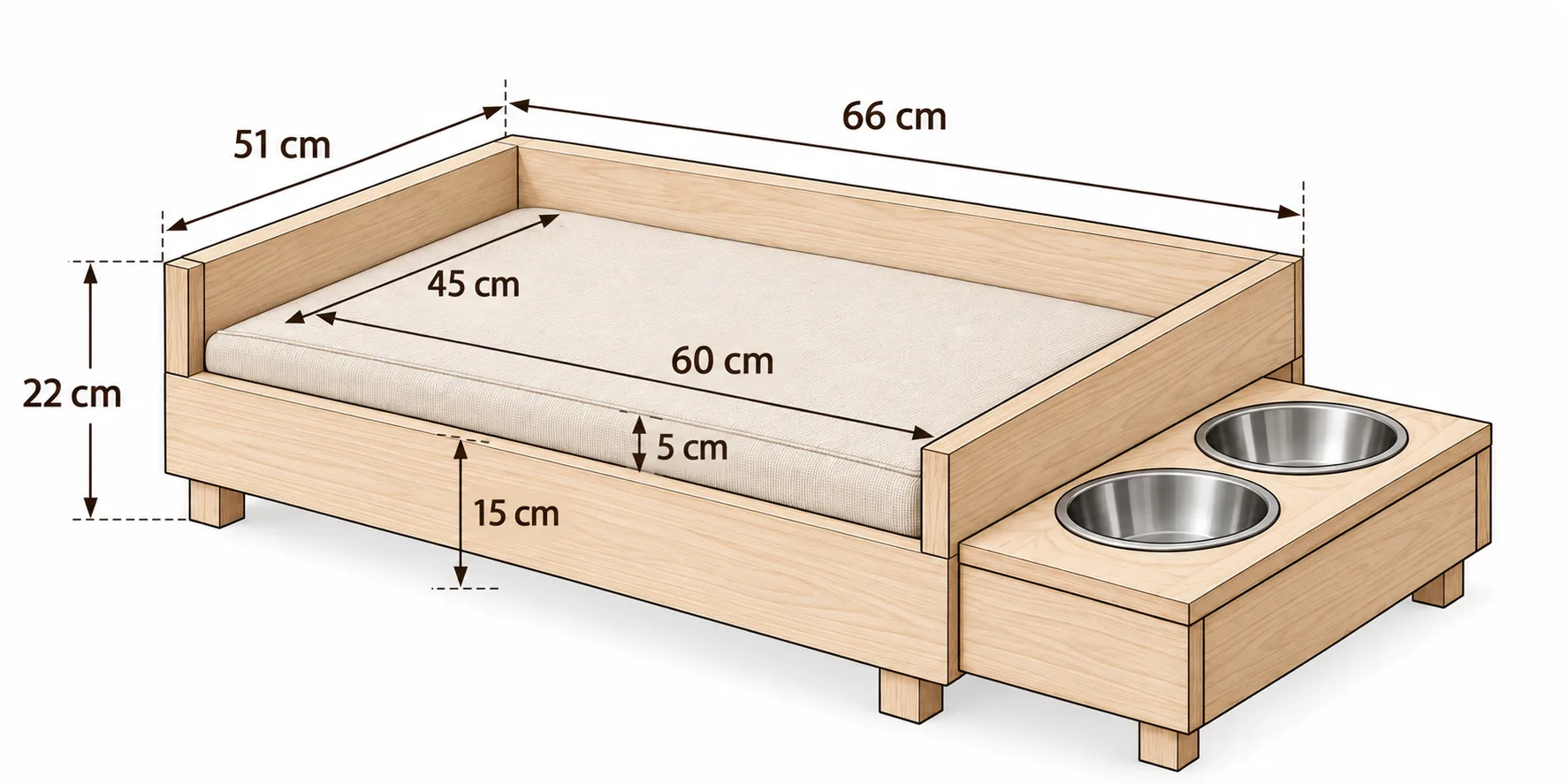 Dimension drawing: Trixie bed, size S