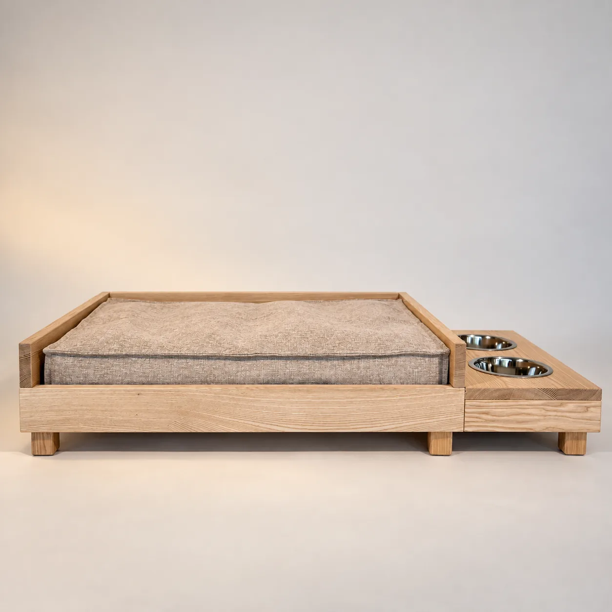 Trixie dog bed from the front with a mattress and bowl module on the right